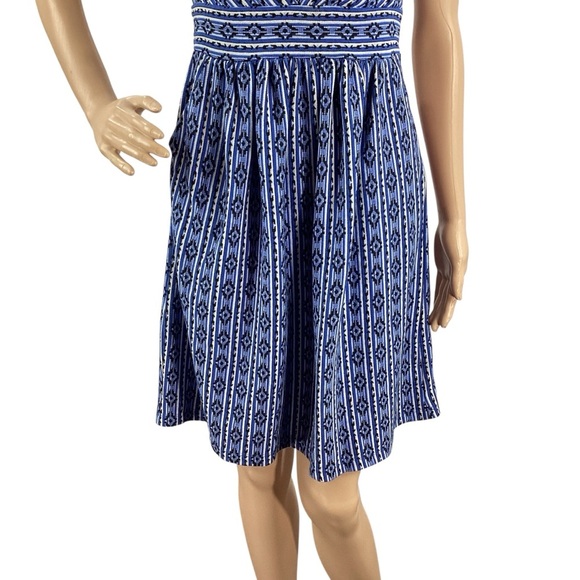 Maeve Anthropologie Blue Geometric Fit & Flare Dress Size 2 - Picture 3 of 7